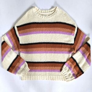 Billabong seeing double retro colors striped crew neck sweater sz Large
